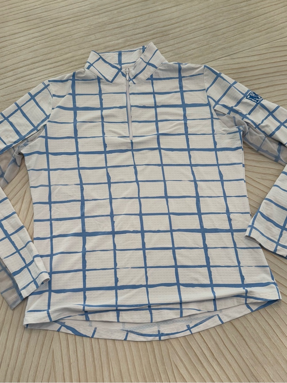 IBKUL White Long-Sleeve Grid Quarter-Zip Tee with Blue Windowpane